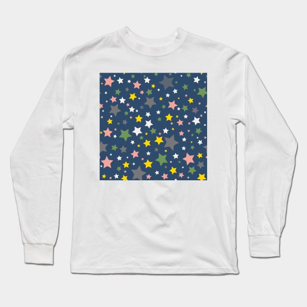 Colourful Constellation of Stars on Blue Background Long Sleeve T-Shirt by NattyDesigns